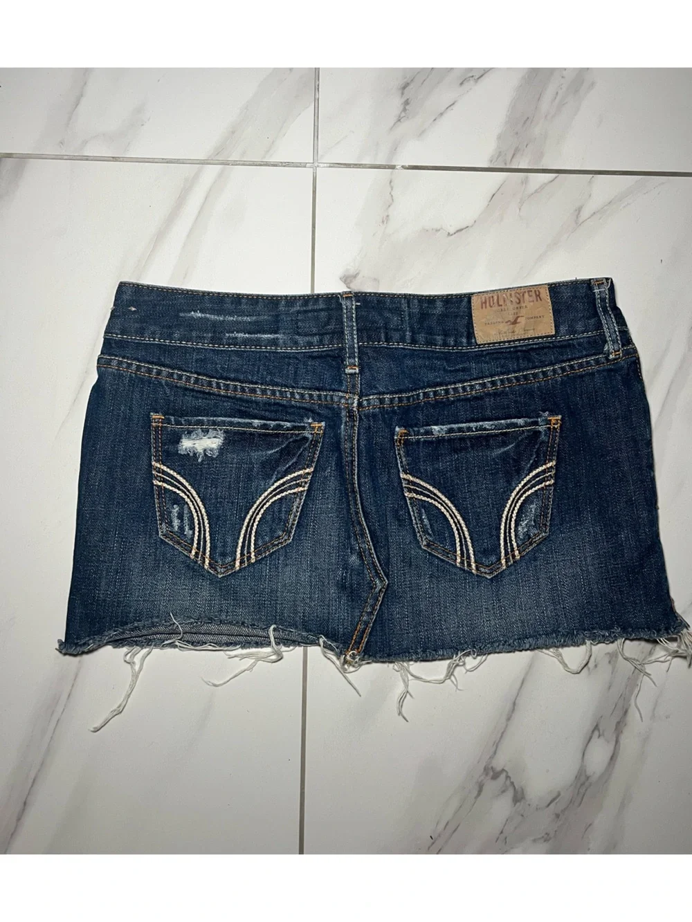 Hollister Distressed Dark Blue Denim Mini Skirt